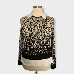 Investments Size XL Black/ Tan Abstract Printed Collar Shirt Sweater